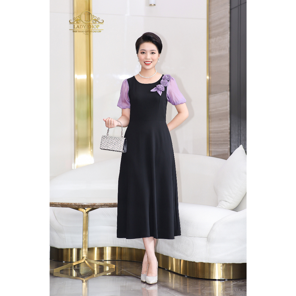 Đầm mango tay tơ bo chun Ladyshop thời trang trung niên cao cấp T206
