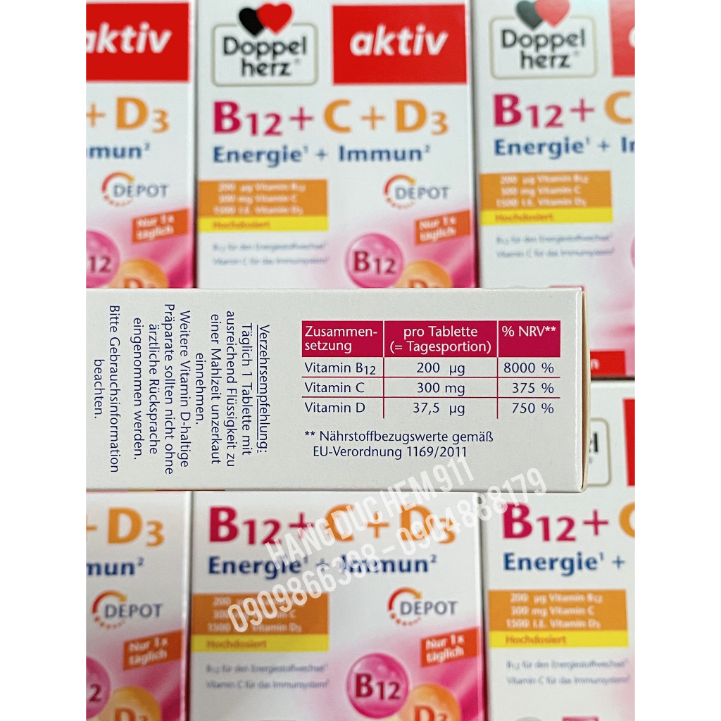 Viên uống Vitamin B12 C D3 1500I.E 30 viên nội địa Đức DATE 2025