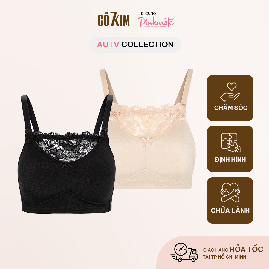 Áo Ngực Dành Cho Bệnh Nhân Đoạn Nhũ Pinkmate Không Gọng CÔ 7 KIM, Mút Mỏng Phối Ren Kin Đáo Mềm Mại Thoáng Khí Mã UTV03