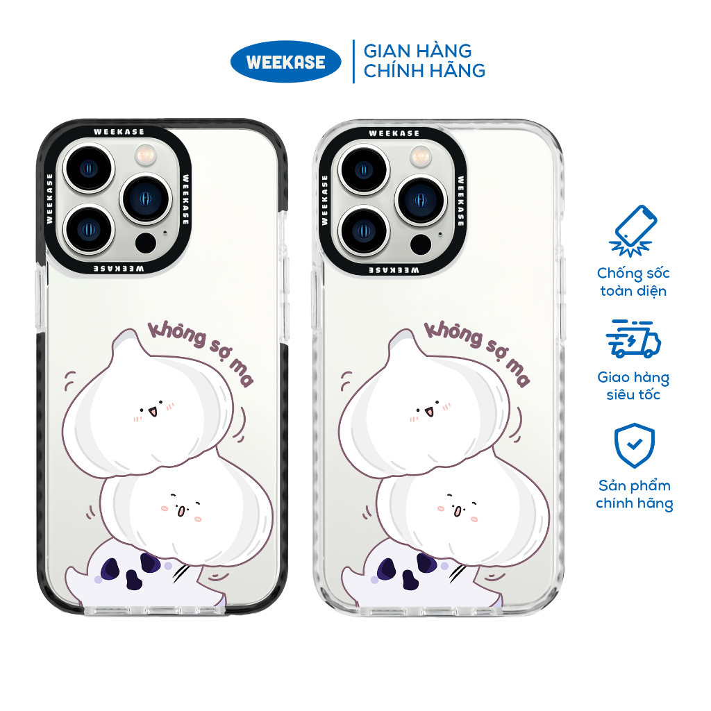 Ốp lưng iPhone viền trắng, đen chống sốc chống va đập Weekase in hình Củ tỏi không sợ ma - In Siêu Tốc, Màu in cực bền