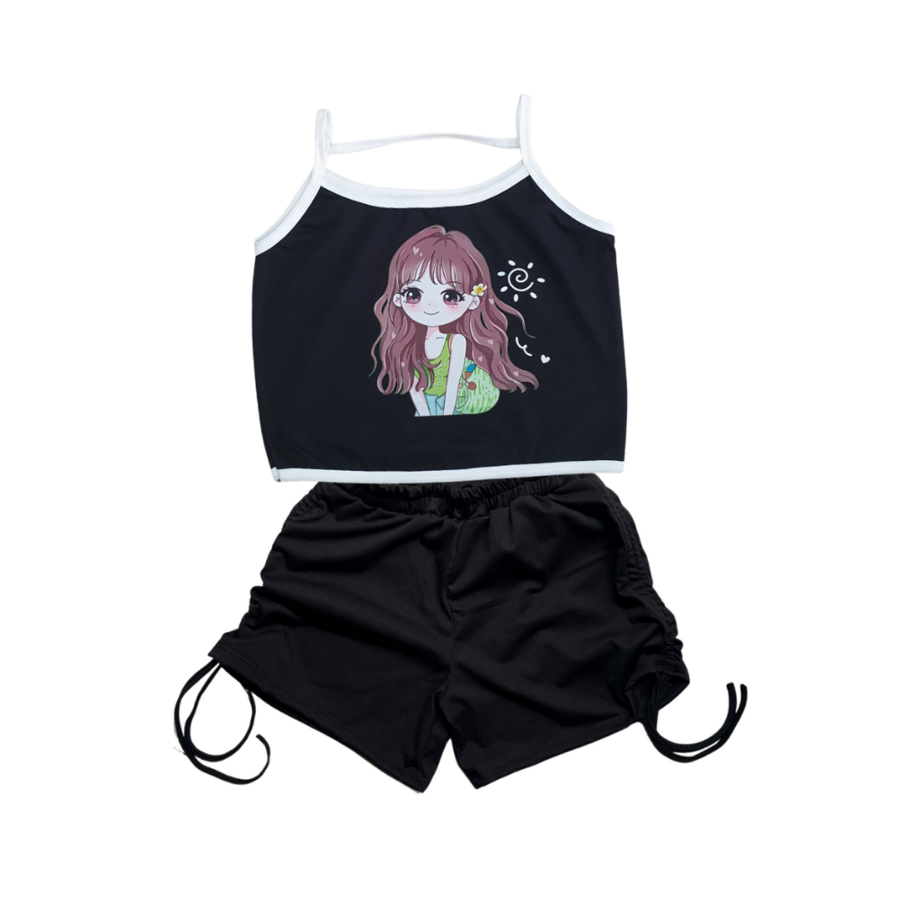 Bộ mùa hè cho bé gái chất cotton áo dây quần đùi rút dây. set 2 dây cho bé gái size 8 - 28 kg