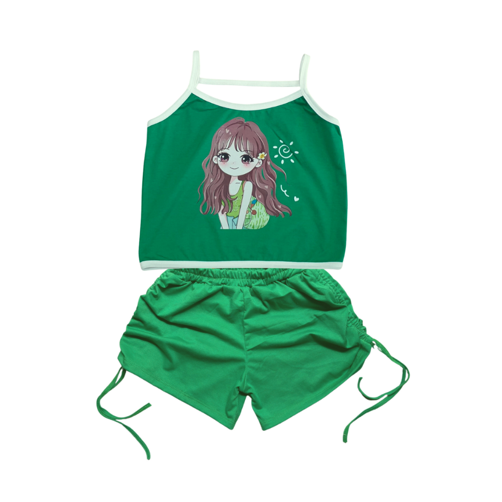 Bộ mùa hè cho bé gái chất cotton áo dây quần đùi rút dây. set 2 dây cho bé gái size 8 - 28 kg