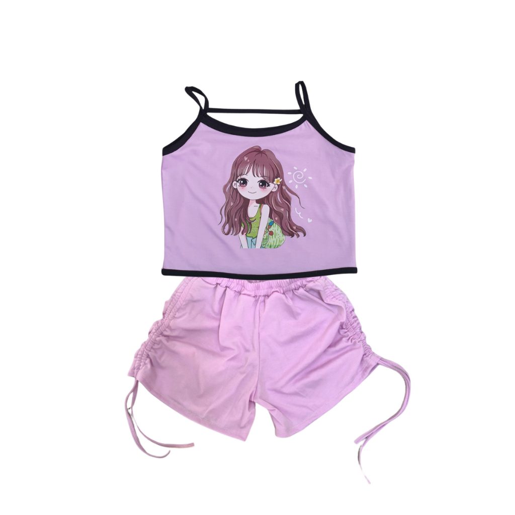 Bộ mùa hè cho bé gái chất cotton áo dây quần đùi rút dây. set 2 dây cho bé gái size 8 - 28 kg