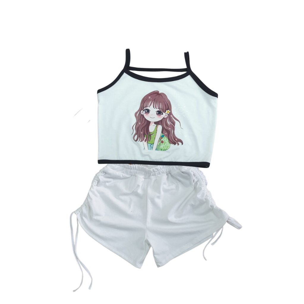 Bộ mùa hè cho bé gái chất cotton áo dây quần đùi rút dây. set 2 dây cho bé gái size 8 - 28 kg