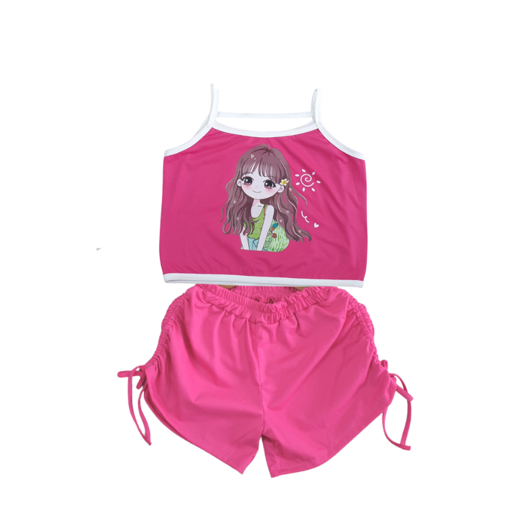 Bộ mùa hè cho bé gái chất cotton áo dây quần đùi rút dây. set 2 dây cho bé gái size 8 - 28 kg
