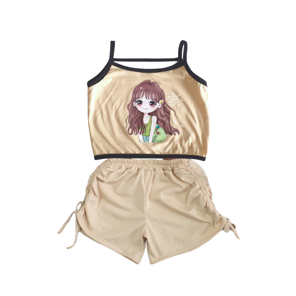 Bộ mùa hè cho bé gái chất cotton áo dây quần đùi rút dây. set 2 dây cho bé gái size 8 - 28 kg