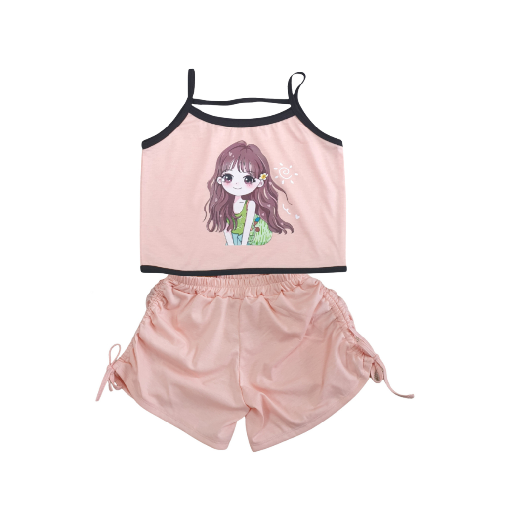 Bộ mùa hè cho bé gái chất cotton áo dây quần đùi rút dây. set 2 dây cho bé gái size 8 - 28 kg