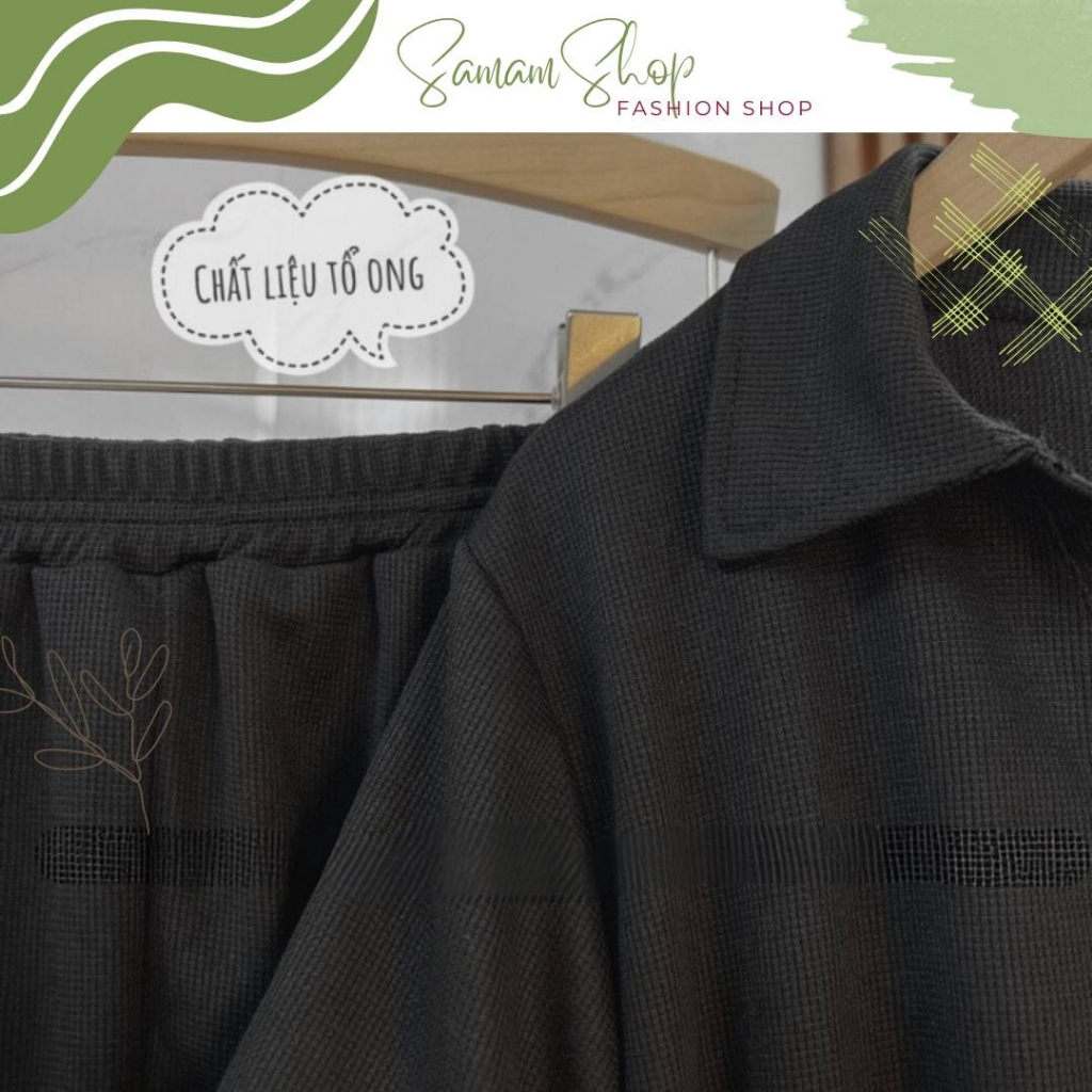 Set bộ áo Polo Croptop mix quần đùi chất tăm mát mẻ có dây điều chỉnh thắt eo siêu xinhPLO