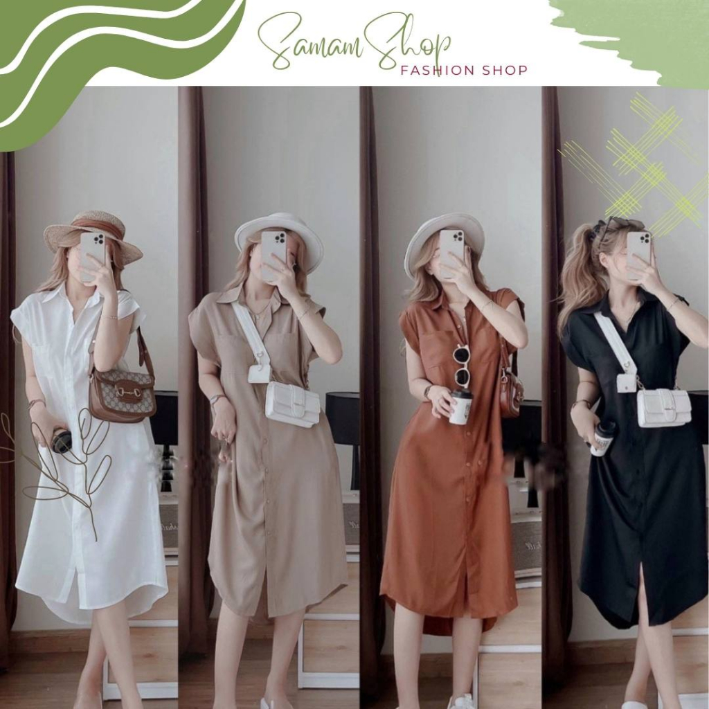 Set váy sơ mi kèm váy 2 dây váy sơ mi chất liệu đũi xốp dễ thươngVSM