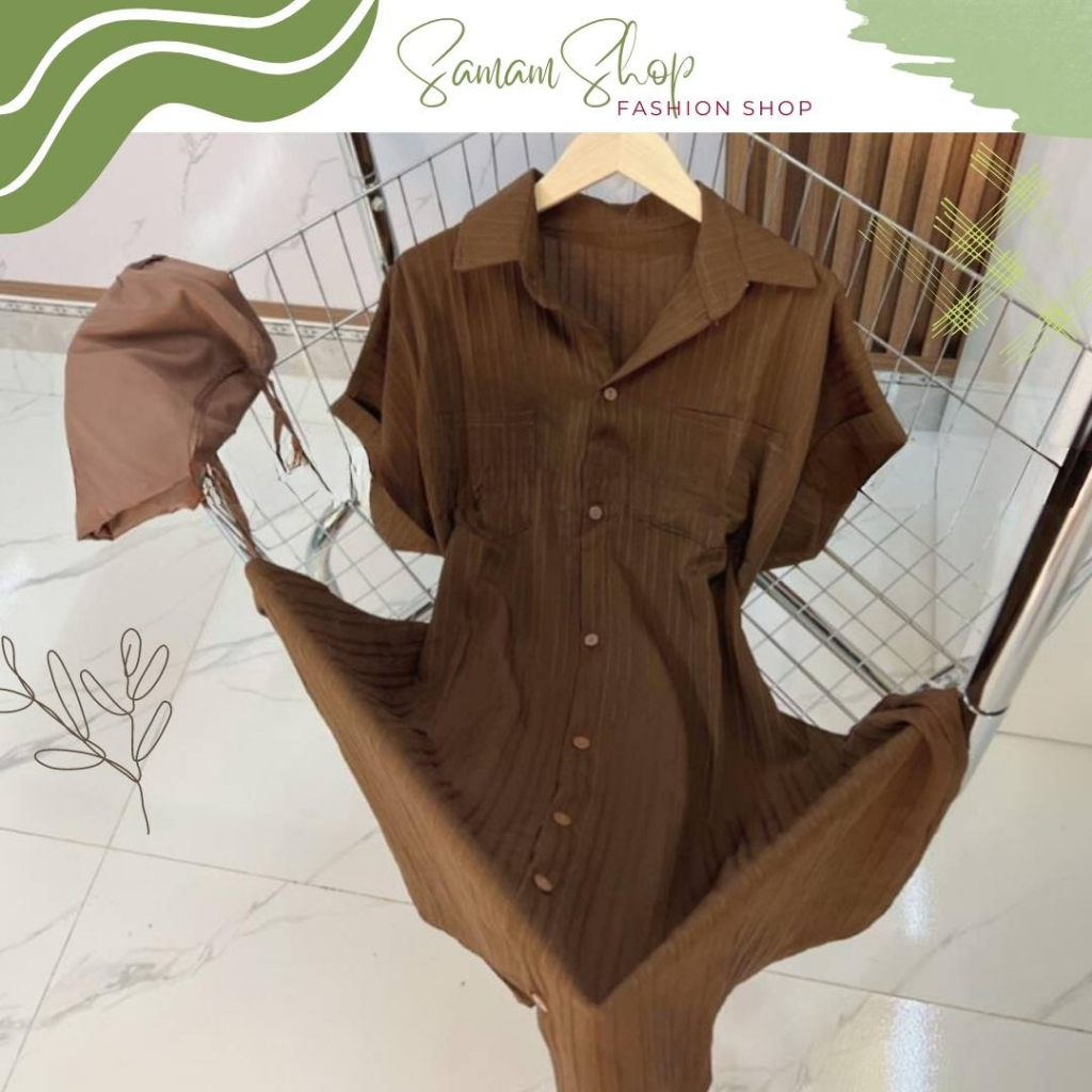 Set váy sơ mi kèm váy 2 dây váy sơ mi chất liệu đũi xốp dễ thươngVSM