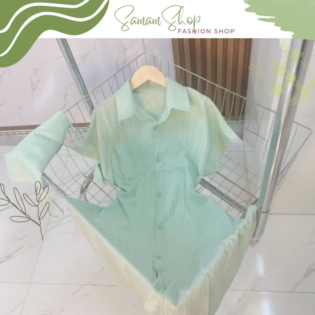 Set váy sơ mi kèm váy 2 dây váy sơ mi chất liệu đũi xốp dễ thươngVSM