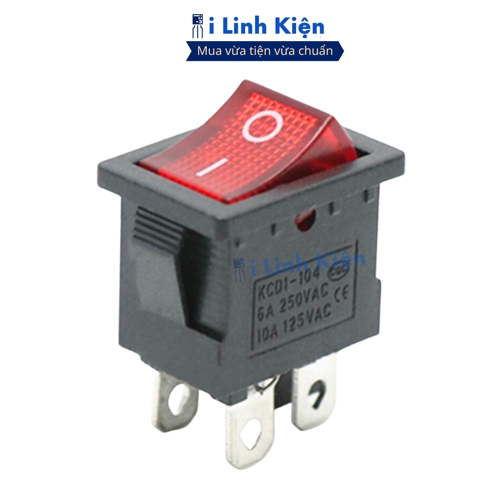 Công tắc bập bênh 4 chân KCD1-104R 250V 6A 15x21mm có đèn chính hãng ilinhkien.
