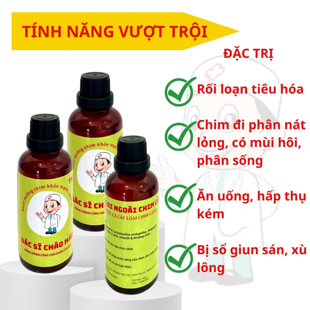 Thuốc Trị Đi Ngoài, đau bụng, chim đi phân ướt, phân nát , mùi hôi - Chim Cảnh BSCM