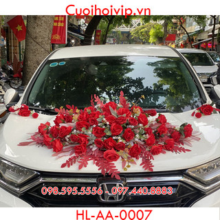 Hoa Lụa Trang Trí Xe Cưới đầy đủ trọn bộ - HL-AA-0007 (gắn giác hút chân không) - Hoa giả Hiện Đại, Cao Cấp, tặng 8 nơ