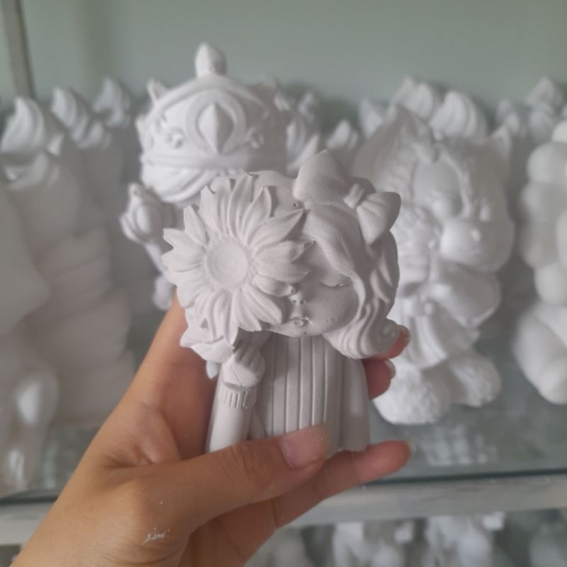 Tượng thạch cao chậu hoa hình cô gái dễ thương- Tặng màu và cọ