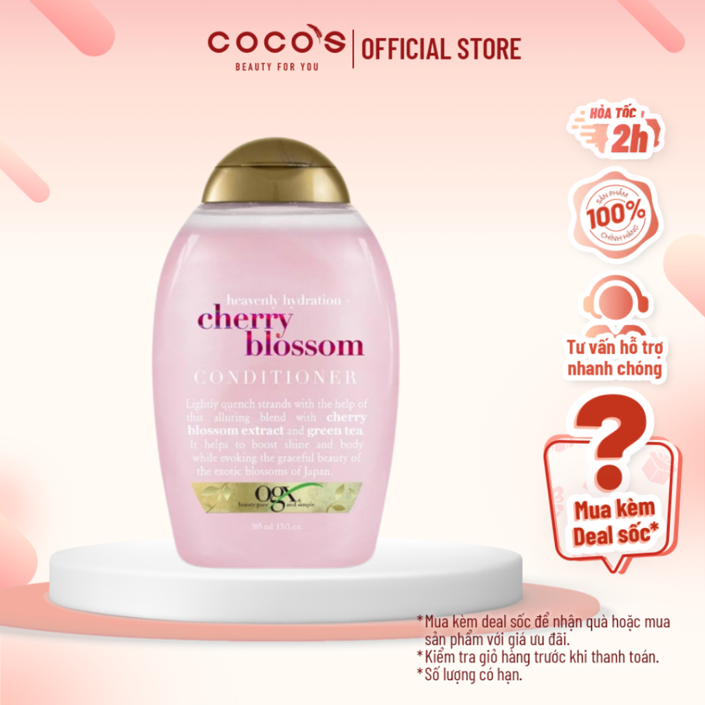 Dầu Xả OGX Heavenly Hydration Chiết Xuất Hoa Anh Đào Phục Hồi Cấp Ẩm Cho Tóc 385ml - HỒNG