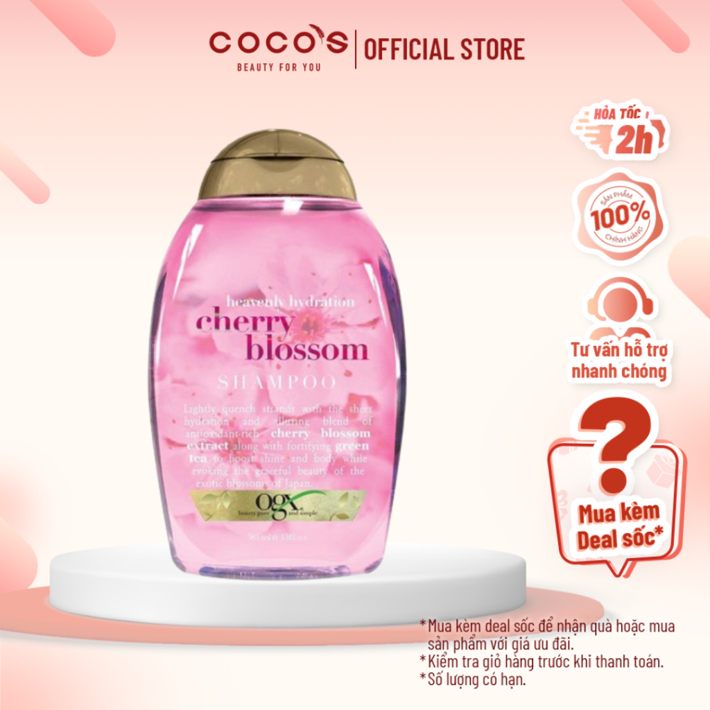 Dầu Gội OGX Heavenly Hydration Chiết Xuất Hoa Anh Đào Phục Hồi Cấp Ẩm Tóc 385ml - HỒNG