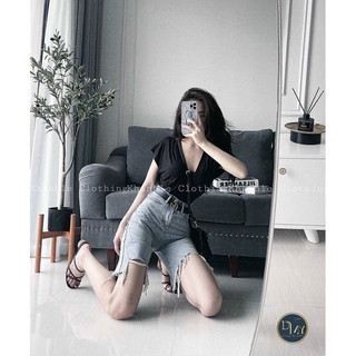Áo phông zra nữ cổ tim tay hến basic