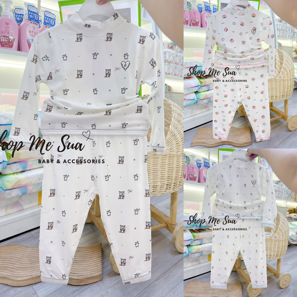 Mommom Bộ dài tay cổ 3 phân chất liệu sợi tre cho bé