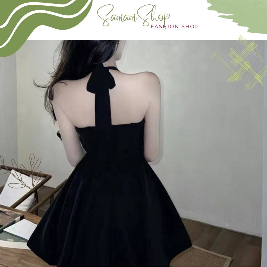 Váy cổ yếm màu đen dáng xoè xinh xắn có đệm ngực đầm dễ thương cực xinh KKU | BigBuy360 - bigbuy360.vn