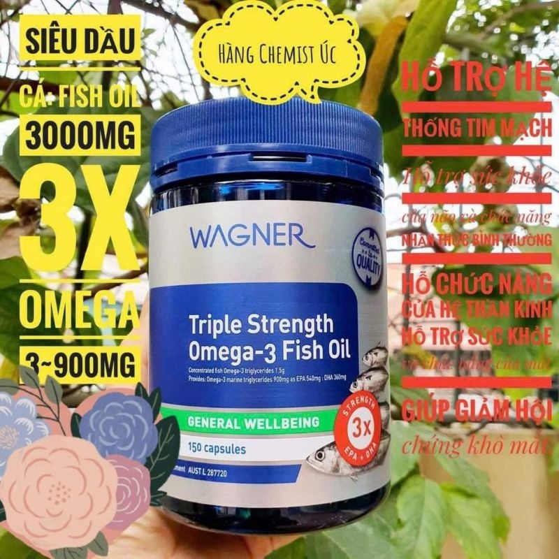 Viên dầu cá gấp ba lần Wagner Triple Strength Omega-3 Fish Oil 150 viên