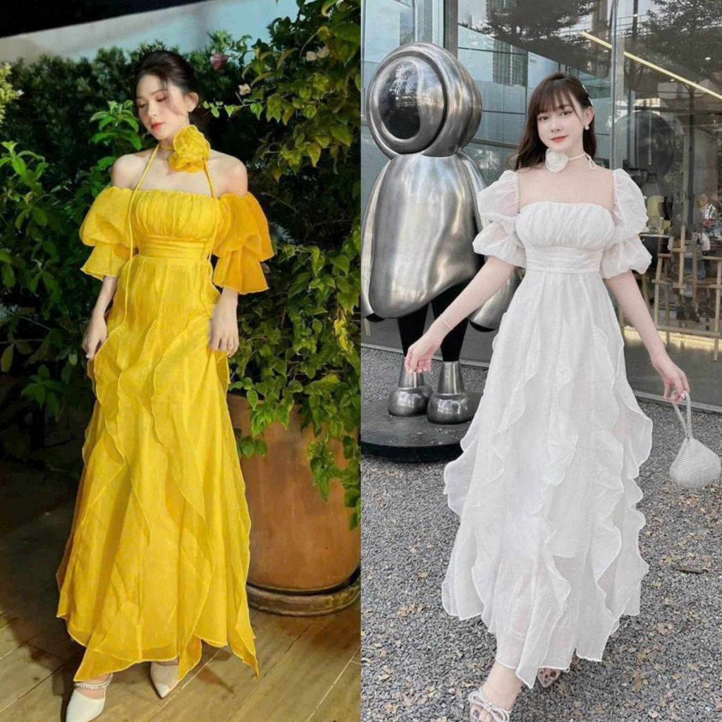 Maxxi nữ tơ lụa kèm hoa cổ có mút thích hợp đi tiệc, đi chơi