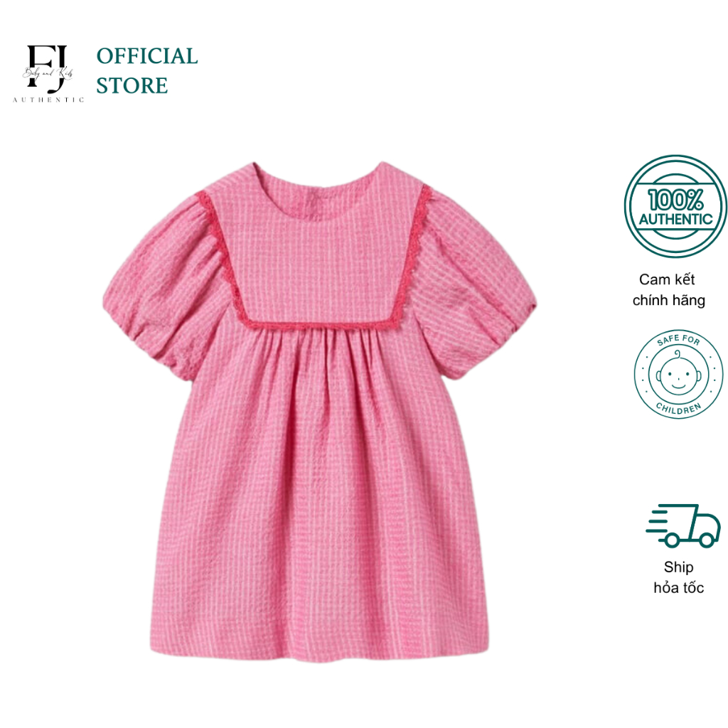 Váy babydoll kẻ hồng bé gái ZARA đầm ngắn tay chất liệu cotton chính hãng cho bé 12 tháng đến 24 tháng tuổi