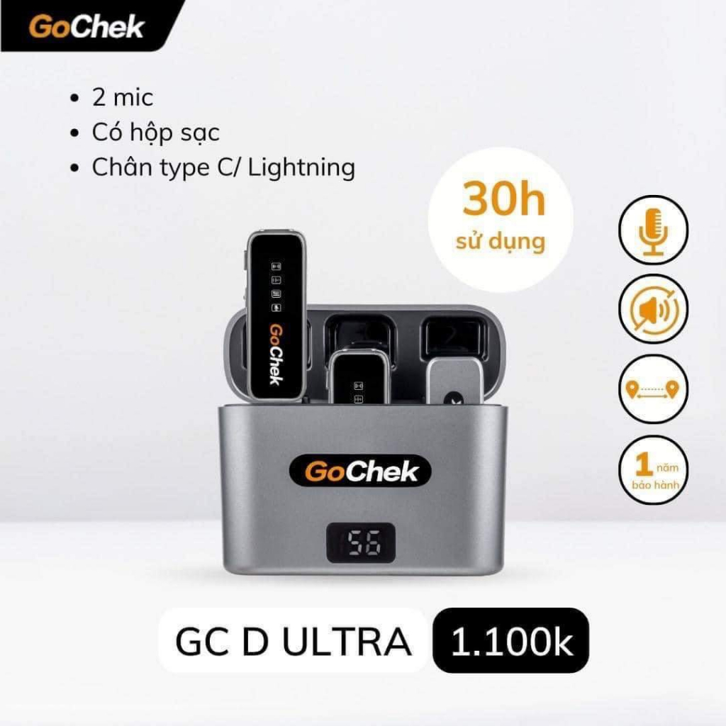 Micro thu âm không dây GOCHEK Ultral cao cấp, có hộp sạc, bản 01 míc và bản 02 mic