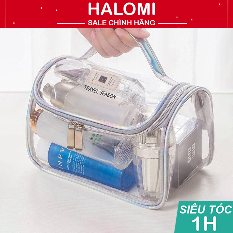 Túi đựng mỹ phẩm Travel Season trong suốt phong cách Hologram bằng nhựa PVC chống nước siêu xinh
