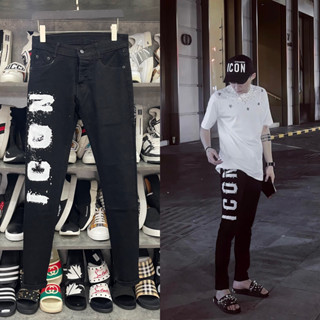  Quần DSQUARED2 ICON Vẩy Sơn Quần Bò Nam ICON Hoạ Tiết Chữ Icon Chạy Dọc Vảy Sơn Bản 4 Khuy 