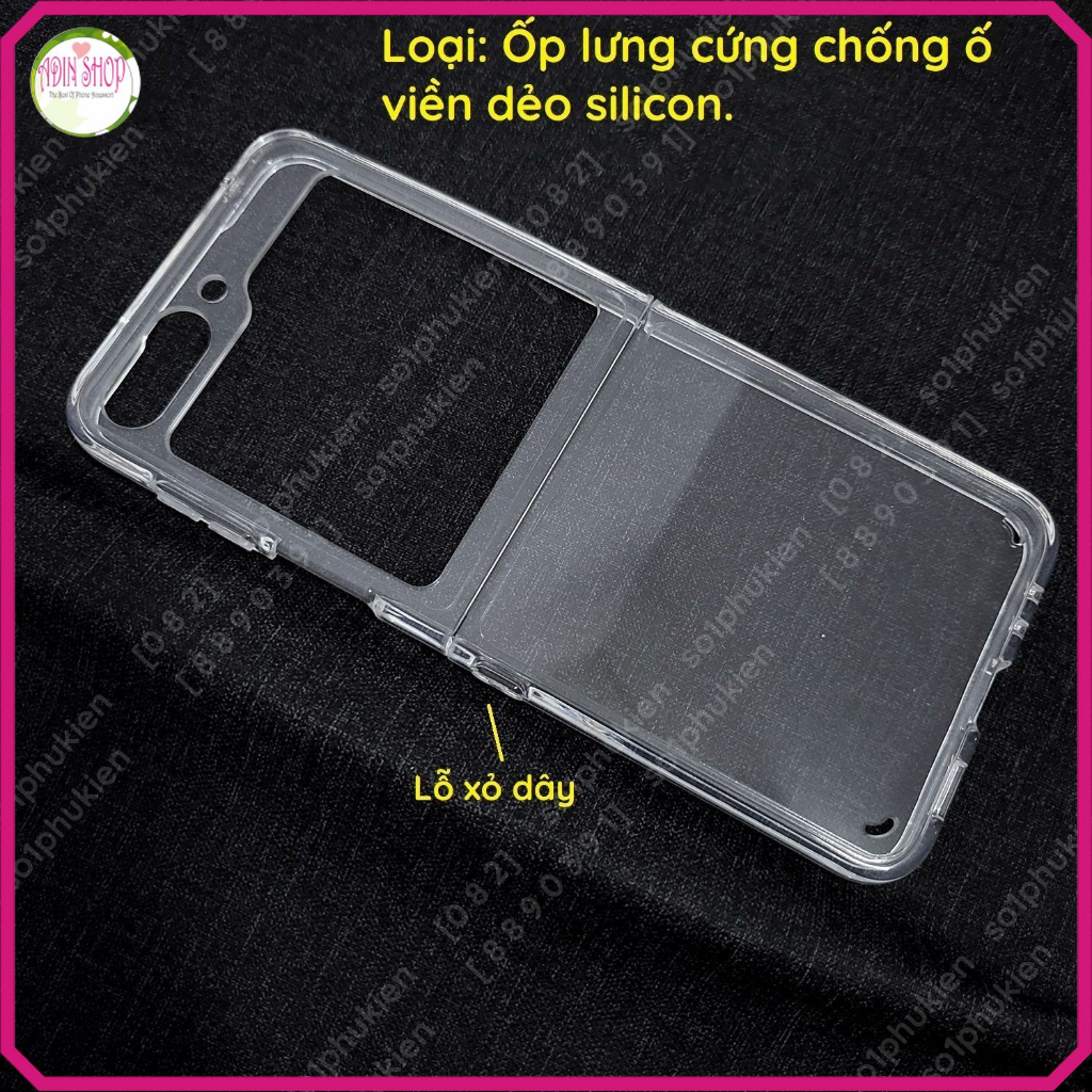 Ốp lưng Samsung Z Flip 5 2023  lưng pc trong suốt chống ố, viền dẻo & viền cứng, có nắp bảo vệ bản lề toàn diện