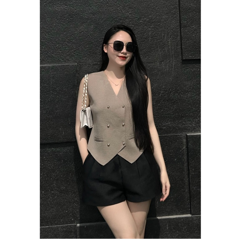 Mới về A885 Áo gile nữ Quảng Châu cổ V sang trọng lịch lãm phong cách Hàn Quốc basic màu đen kem nâu xịn sò giá rẻ