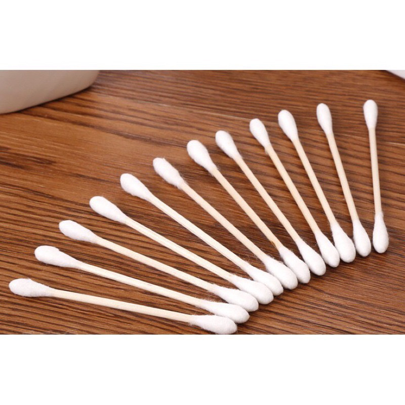 Tăm bông ngoáy tai,100 chiếc bông ráy tai thân gỗ khử trùng 2 đầu thân thiện với môi trường,nặn mụn spa