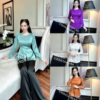 Áo bà ba lẽ lụa ruby trơn