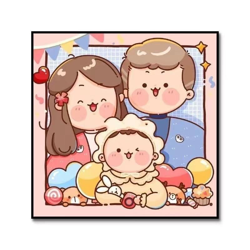 Bộ tranh đính đá 5D tự làm họa tiết hình gia đình size 30*30cm