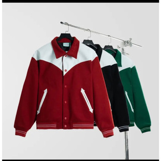 Áo khoác bomber varsity phối viền da chất dạ 2 lớp-áo khoác nam nữ cổ bẻ cực hot