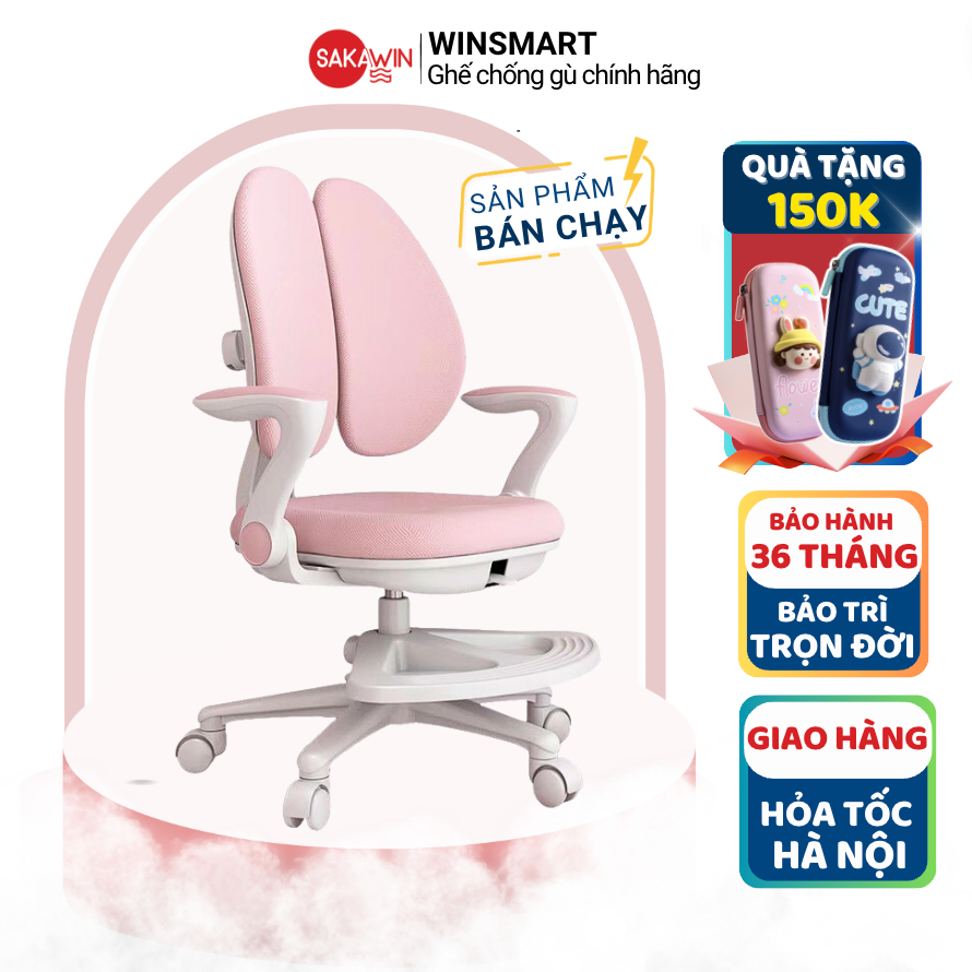 Ghế ngồi học chống gù cao cấp Sakawin G104, Ghế ngồi học cho bé chuẩn tư thế, Nâng hạ chiều cao
