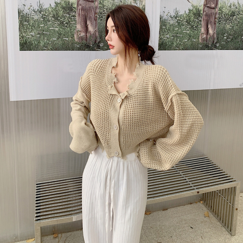 Áo khoác len Forly dáng croptop phối viền xẻ FG191