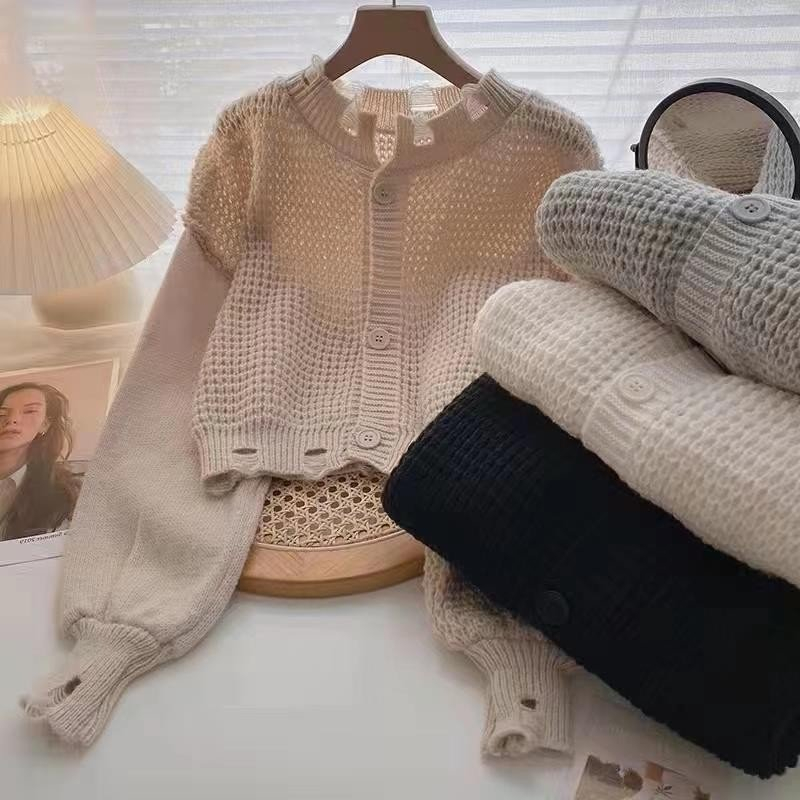 Áo khoác len Forly dáng croptop phối viền xẻ FG191