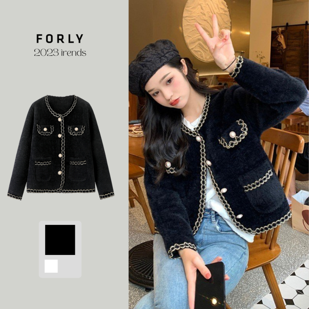 Áo khoác len lông thỏ nữ tính dịu dàng Forly áo cardigan trơn FG039 | BigBuy360 - bigbuy360.vn