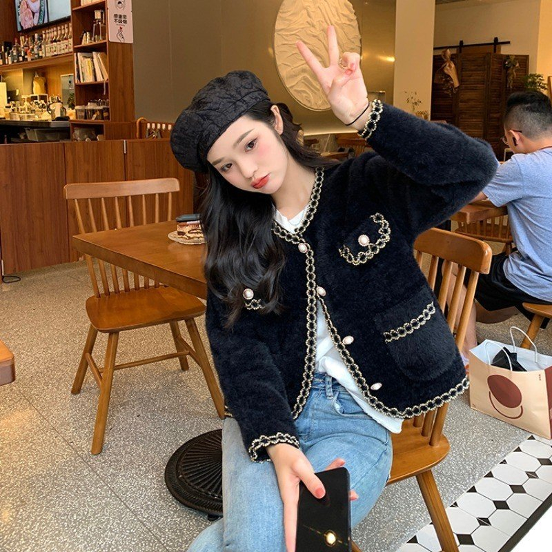 Áo khoác len lông thỏ nữ tính dịu dàng Forly áo cardigan trơn FG039 | BigBuy360 - bigbuy360.vn