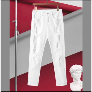 Quần jean nam trắng đen rách nhiều bụi bặm vải dày co giãn form skinny mẫu mới cao cấp-AHFASHION