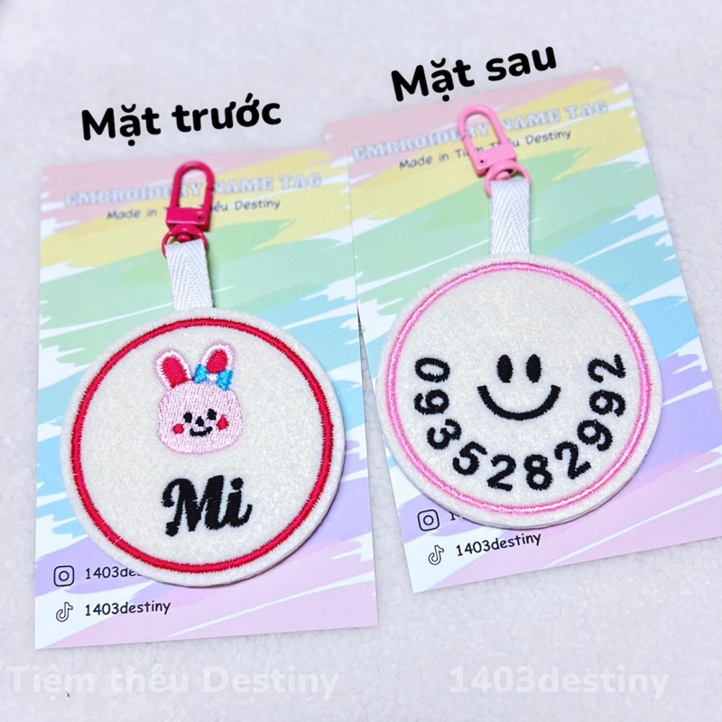 Name tag tròn thêu tên bé chống thất lạc siêu dễ thương