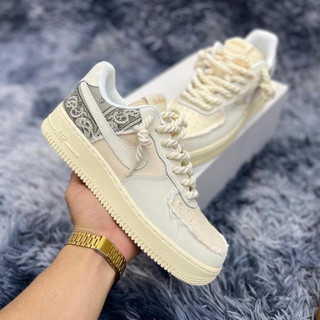 Giày sneaker AF1 dây thừng họa tiết màu kem bản chuẩn, Giày thể thao Force 1 thổ cẩm dây thừng dành cho nam nữ 2023