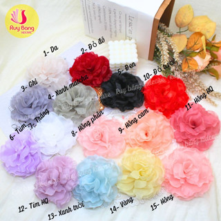 Hoa voan hồng 10cm, hoa dùng làm hoa cài áo, phụ kiện may mặc, trang trí nhà cửa