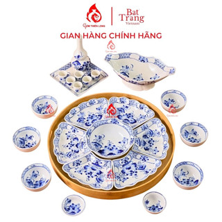 Bộ bát đĩa thắp hương hoa mặt trời vẽ hoa sen gốm Bát Tràng chính hãng Gốm Thiên Long 230891