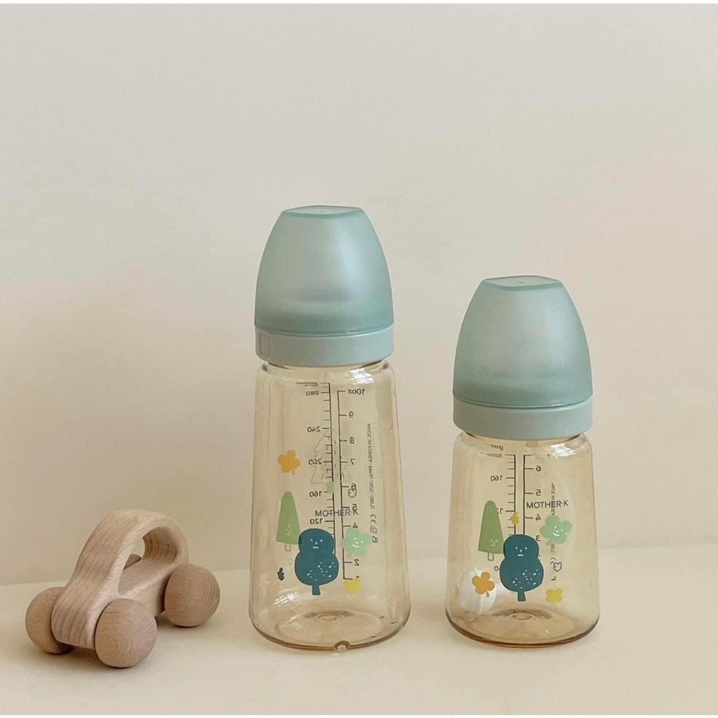 (MẪU MỚI) Bình sữa Mother-K PPSU Hàn Quốc họa tiết THỎ be / FOREST xanh 2023 180ml/ 280ml thương hiệu MotherK