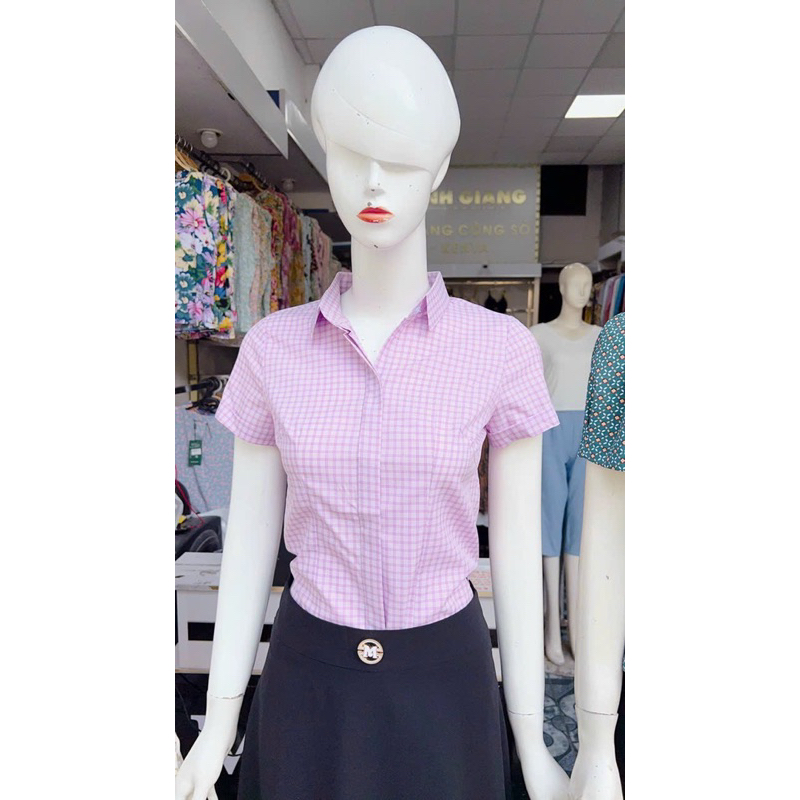 áo kẻ caro tím cộc tay hãng MC fashion