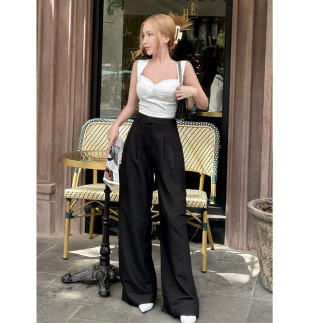 Quần tây dài ống rộng Luna chất cotton dày dặn đứng form siêu hack dáng chất dày dặn nặng tay