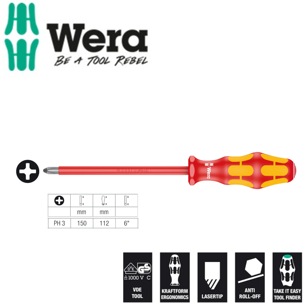 Tua vít cách điện PH 3 Wera 162i PH 3 x 150mm VDE Wera 05006156001